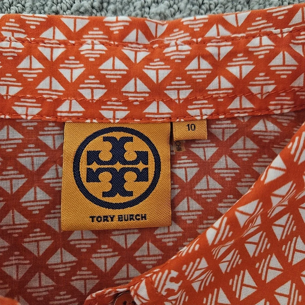Tory Burch Abstract Design Shirt Blouse Lightweight Red White Womens‎ Sz 10